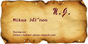 Miksa János névjegykártya